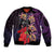 Pasifika Festival Sleeve Zip Bomber Jacket Plumeria Turtles with Hibiscus - Polynesian Art Tattoo Purple Color