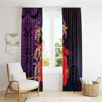 Pasifika Festival Window Curtain Plumeria Turtles with Hibiscus - Polynesian Art Tattoo Purple Color