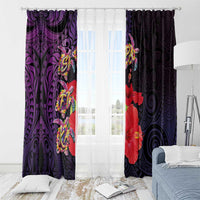 Pasifika Festival Window Curtain Plumeria Turtles with Hibiscus - Polynesian Art Tattoo Purple Color