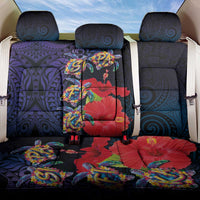 Pasifika Festival Back Car Seat Cover Plumeria Turtles with Hibiscus - Polynesian Art Tattoo Dark Navy Color