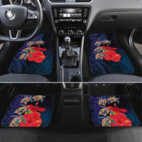 Pasifika Festival Car Mats Plumeria Turtles with Hibiscus - Polynesian Art Tattoo Dark Navy Color