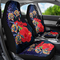 Pasifika Festival Car Seat Cover Plumeria Turtles with Hibiscus - Polynesian Art Tattoo Dark Navy Color