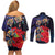 Pasifika Festival Couples Matching Off Shoulder Short Dress and Long Sleeve Button Shirt Plumeria Turtles with Hibiscus - Polynesian Art Tattoo Dark Navy Color