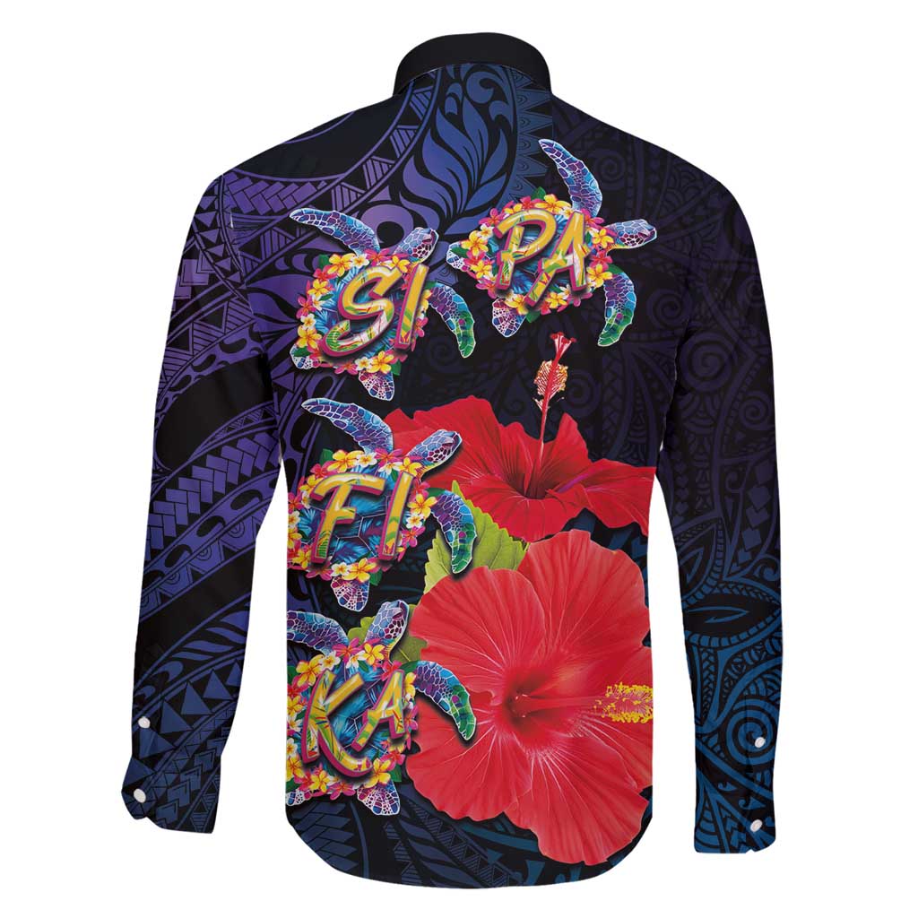 Pasifika Festival Family Matching Long Sleeve Bodycon Dress and Hawaiian Shirt Plumeria Turtles with Hibiscus - Polynesian Art Tattoo Dark Navy Color