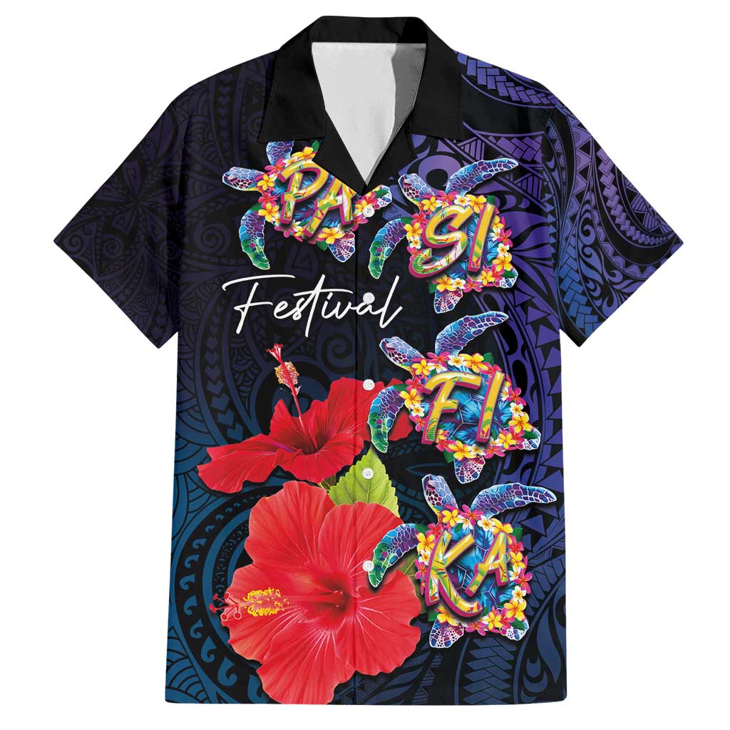 Pasifika Festival Family Matching Tank Maxi Dress and Hawaiian Shirt Plumeria Turtles with Hibiscus - Polynesian Art Tattoo Dark Navy Color