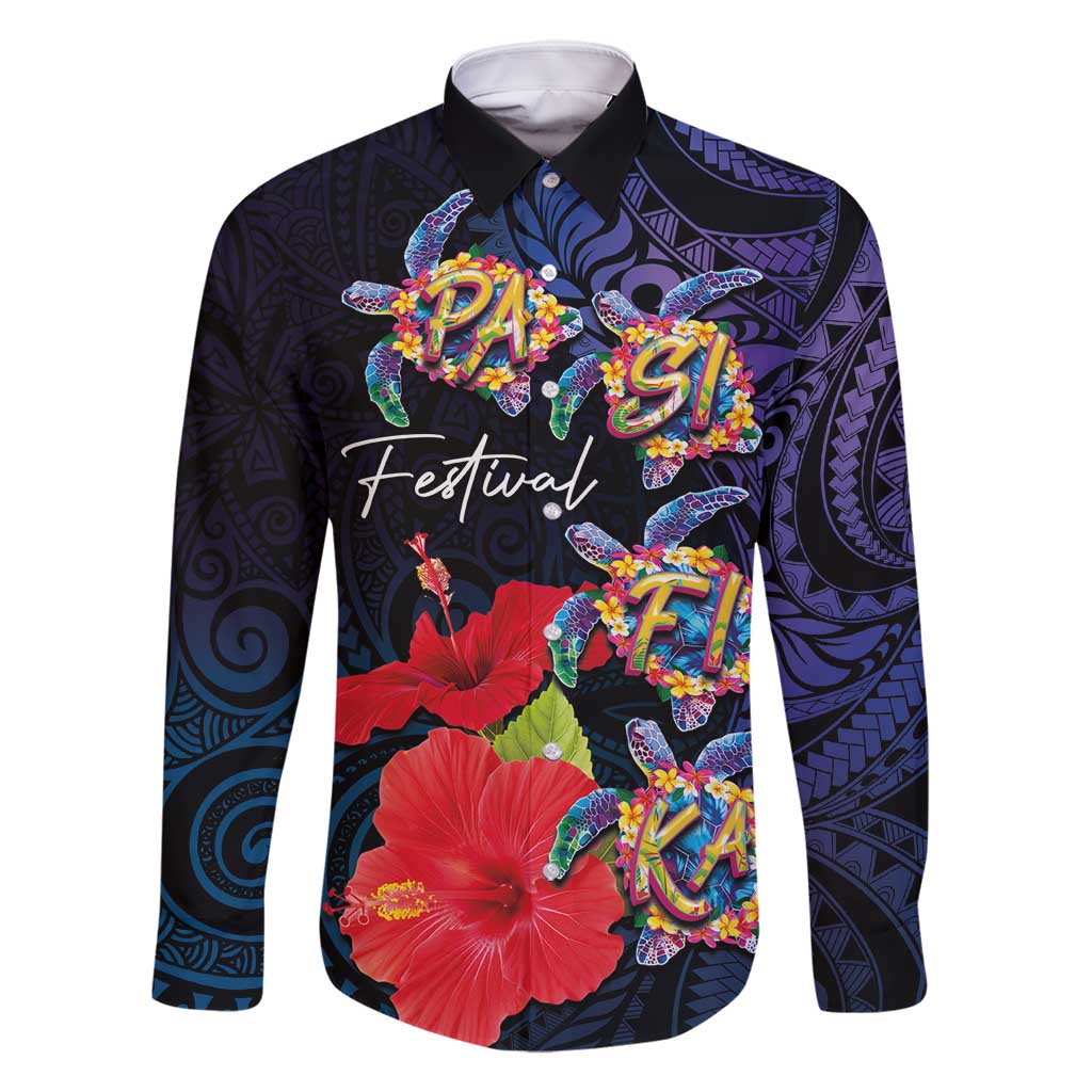 Pasifika Festival Family Matching Tank Maxi Dress and Hawaiian Shirt Plumeria Turtles with Hibiscus - Polynesian Art Tattoo Dark Navy Color