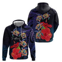 Pasifika Festival Hoodie Plumeria Turtles with Hibiscus - Polynesian Art Tattoo Dark Navy Color