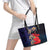 Pasifika Festival Leather Tote Bag Plumeria Turtles with Hibiscus - Polynesian Art Tattoo Dark Navy Color