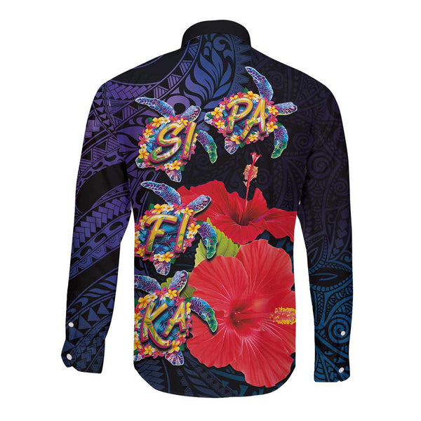 Polynesian Long Sleeve Button Shirt With Plumeria Flower Purple LT6 main image 0