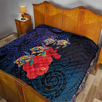 Pasifika Festival Quilt Plumeria Turtles with Hibiscus - Polynesian Art Tattoo Dark Navy Color