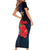 Pasifika Festival Short Sleeve Bodycon Dress Plumeria Turtles with Hibiscus - Polynesian Art Tattoo Dark Navy Color