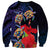 Pasifika Festival Sweatshirt Plumeria Turtles with Hibiscus - Polynesian Art Tattoo Dark Navy Color