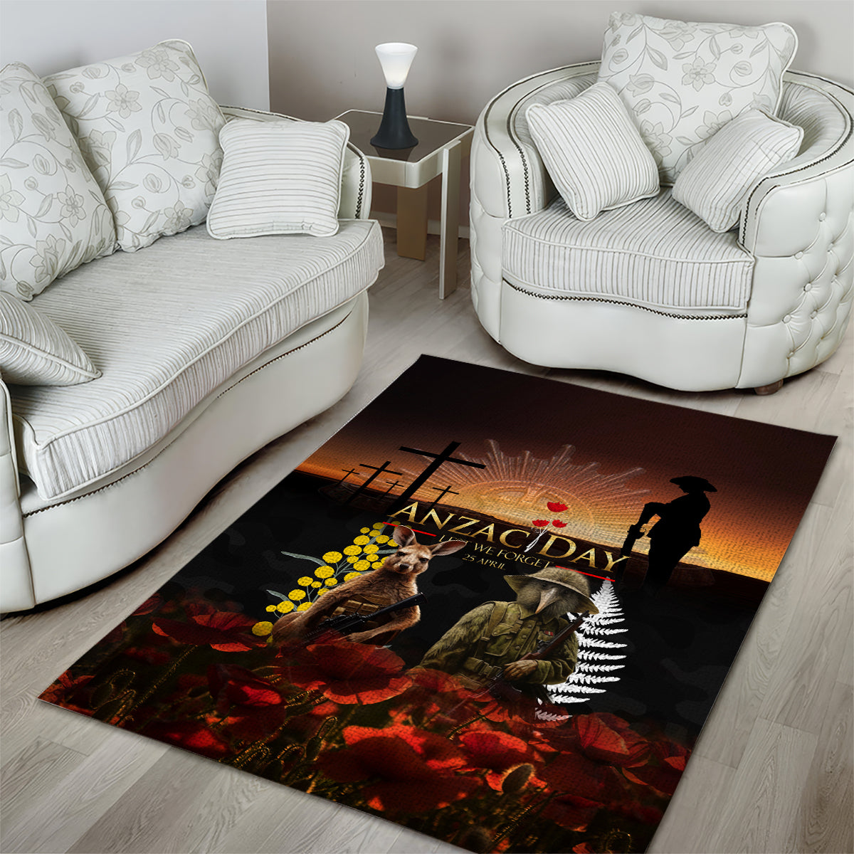 New Zealand and Australia ANZAC Day Area Rug Kiwi Bird and Kangaroo Soldier LT03 - Polynesian Pride