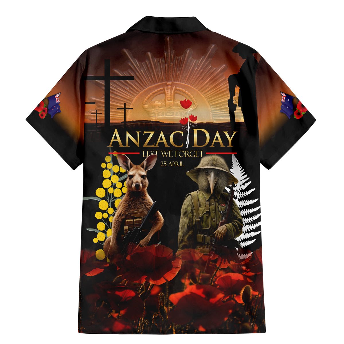 New Zealand and Australia ANZAC Day Family Matching Mermaid Dress and Hawaiian Shirt Kiwi Bird and Kangaroo Soldier LT03 - Polynesian Pride