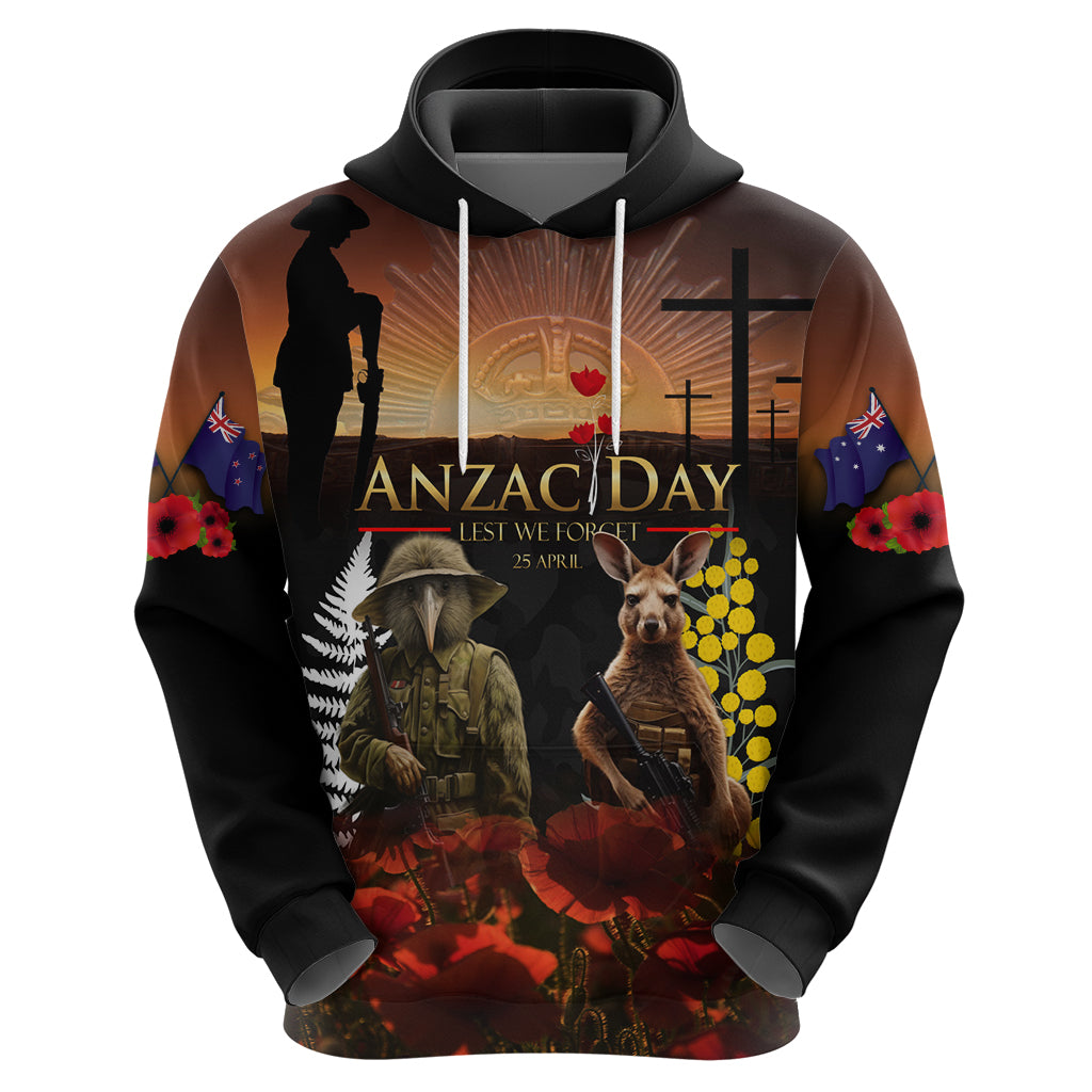 New Zealand and Australia ANZAC Day Hoodie Kiwi Bird and Kangaroo Soldier LT03 - Polynesian Pride