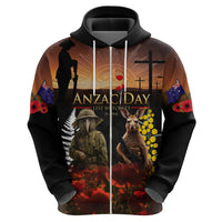 New Zealand and Australia ANZAC Day Hoodie Kiwi Bird and Kangaroo Soldier LT03 - Polynesian Pride