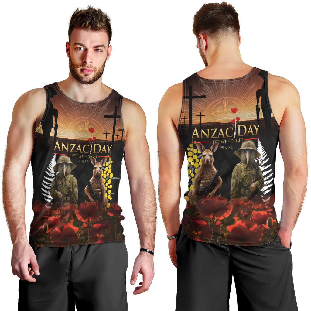 New Zealand and Australia ANZAC Day Men Tank Top Kiwi Bird and Kangaroo Soldier LT03 - Polynesian Pride