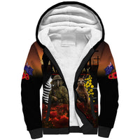 New Zealand and Australia ANZAC Day Sherpa Hoodie Kiwi Bird and Kangaroo Soldier LT03 Unisex Black - Polynesian Pride