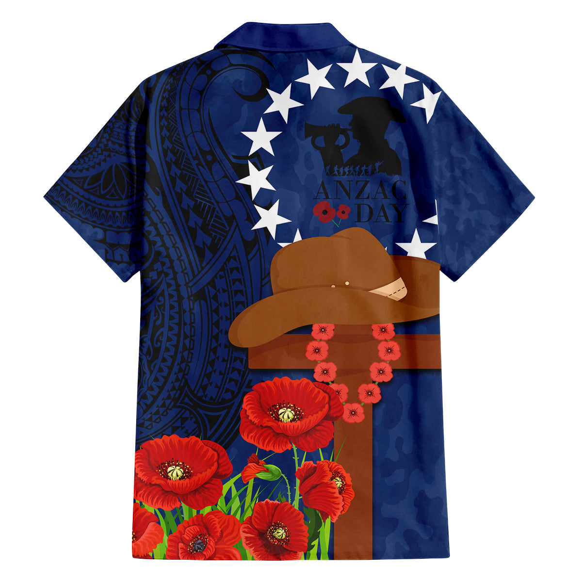 Cook Island ANZAC Day Family Matching Off Shoulder Maxi Dress and Hawaiian Shirt Soldier Paying Respect We Shall Remember Them LT03 - Polynesian Pride