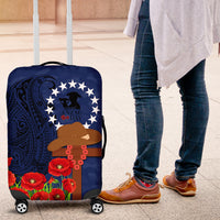 Cook Islands ANZAC Day Luggage Cover Soldier Paying Respect We Shall Remember Them LT03 Blue - Polynesian Pride