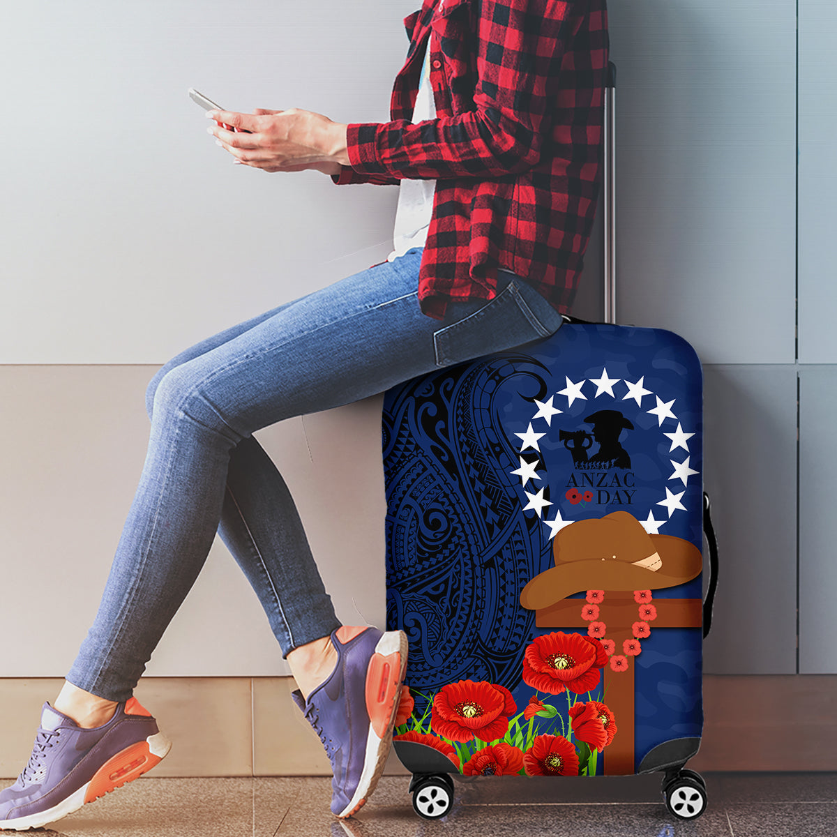 Cook Islands ANZAC Day Luggage Cover Soldier Paying Respect We Shall Remember Them LT03 - Polynesian Pride