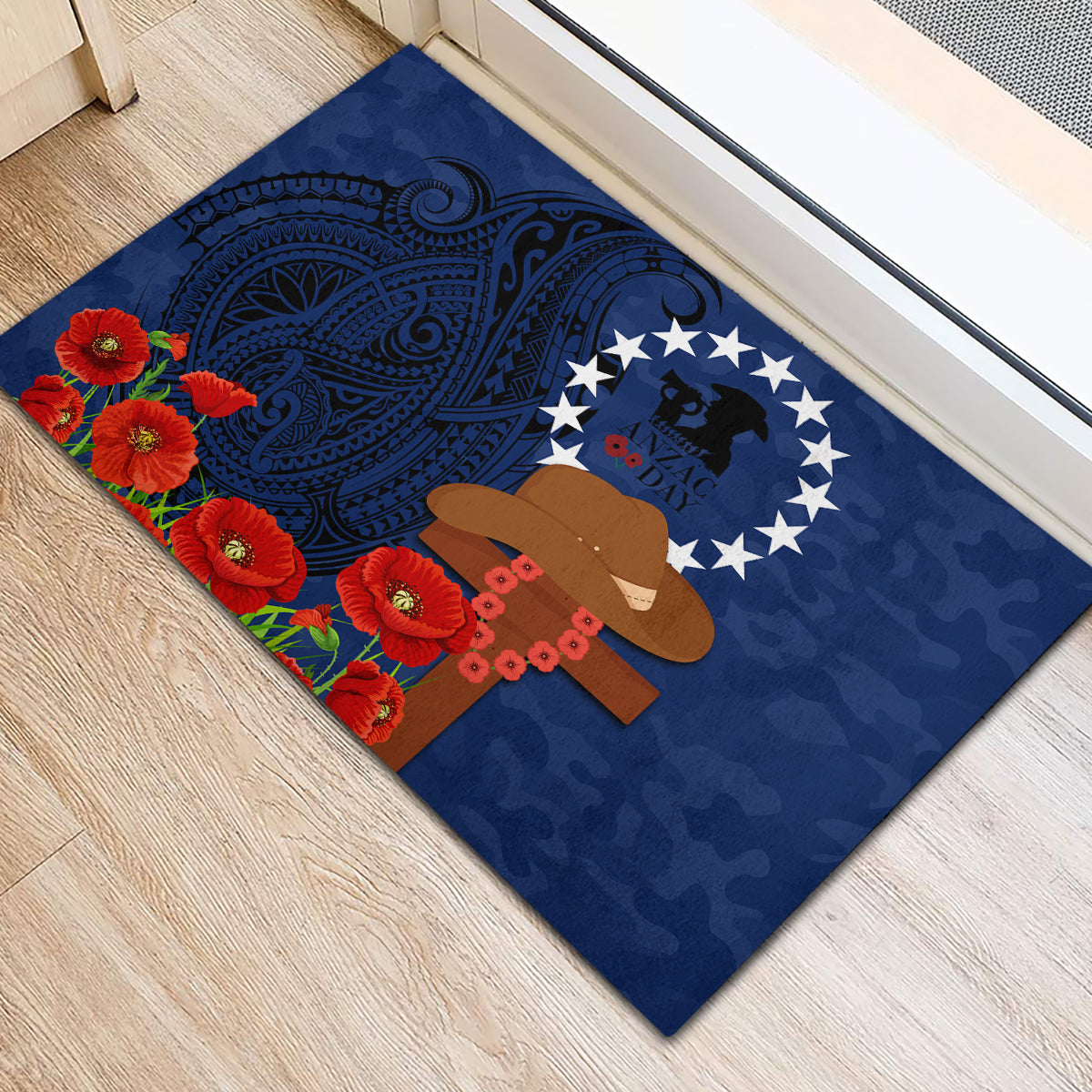 Cook Islands ANZAC Day Rubber Doormat Soldier Paying Respect We Shall Remember Them LT03 - Polynesian Pride