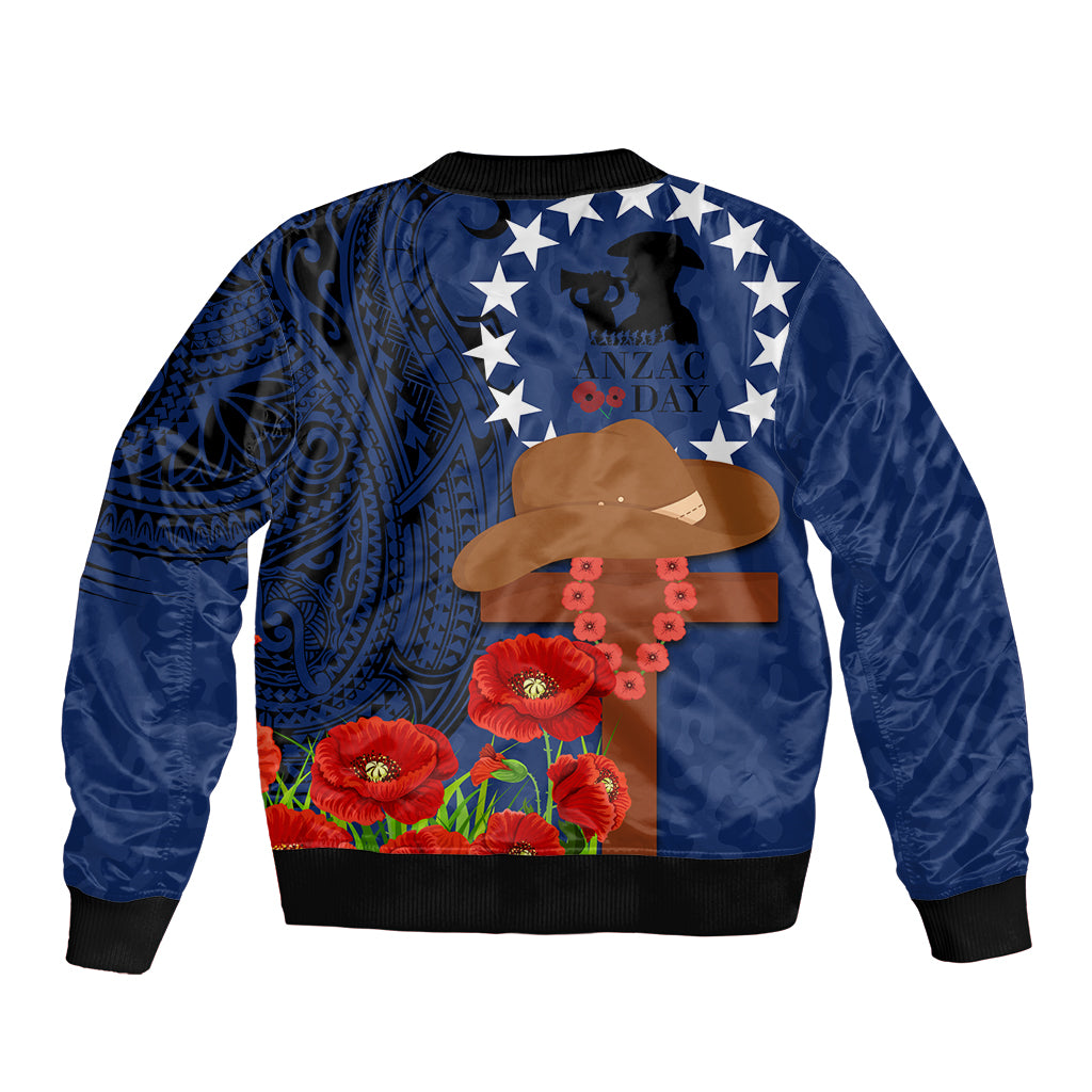 Cook Island ANZAC Day Sleeve Zip Bomber Jacket Soldier Paying Respect We Shall Remember Them LT03 - Polynesian Pride