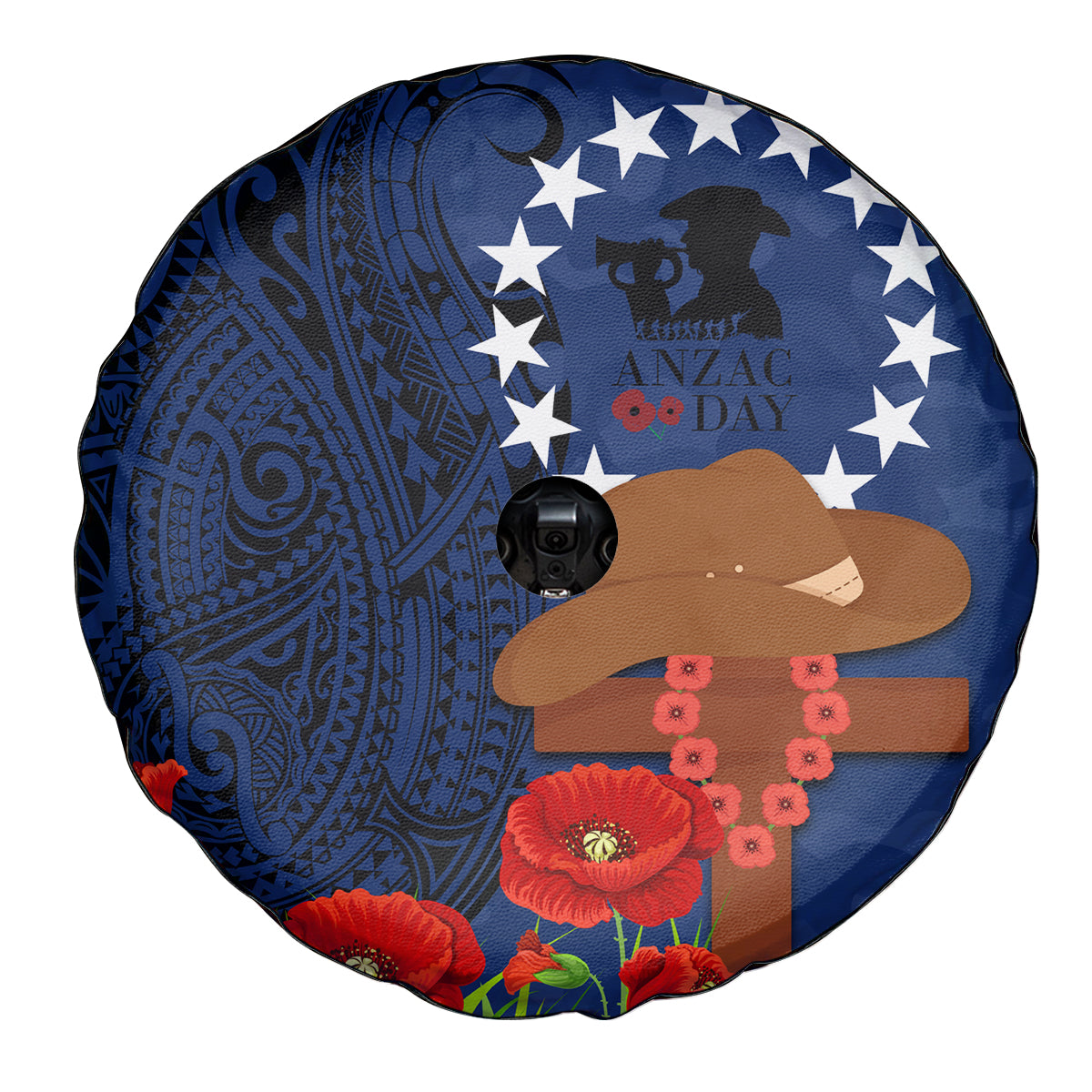 Cook Islands ANZAC Day Spare Tire Cover Soldier Paying Respect We Shall Remember Them LT03 - Polynesian Pride