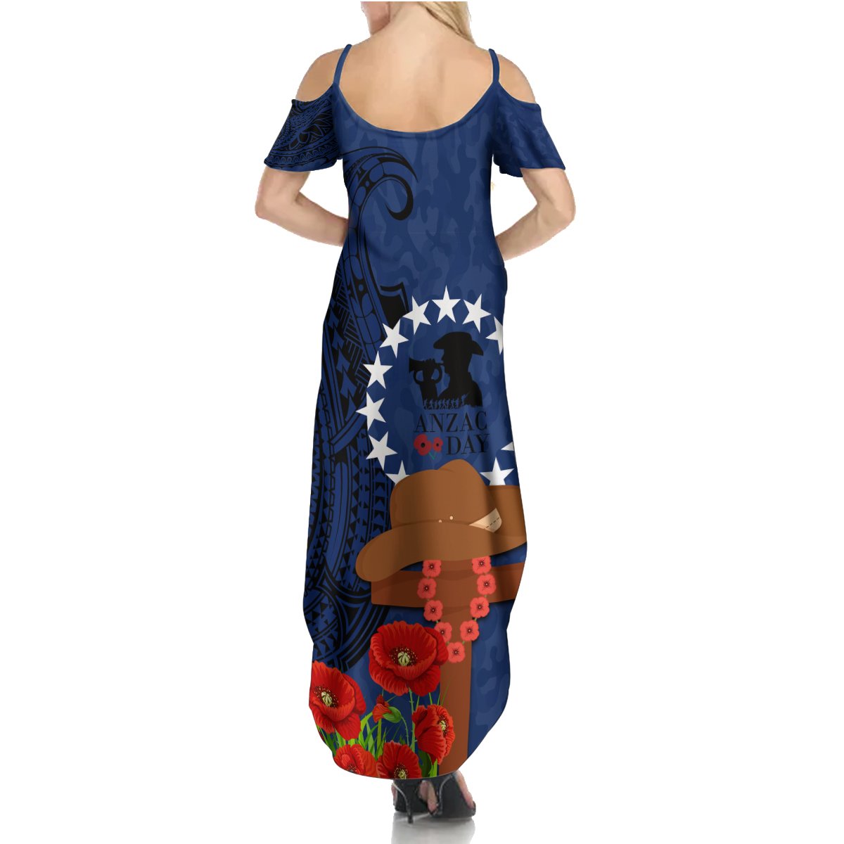 Cook Island ANZAC Day Summer Maxi Dress Soldier Paying Respect We Shall Remember Them LT03 - Polynesian Pride