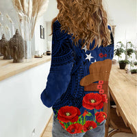 Cook Island ANZAC Day Women Casual Shirt Soldier Paying Respect We Shall Remember Them LT03 - Polynesian Pride