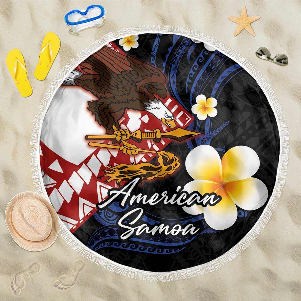 American Samoa Flag Day Beach Blanket Polynesian Tatau Art and Plumeria LT03 One Size 150cm Black - Polynesian Pride