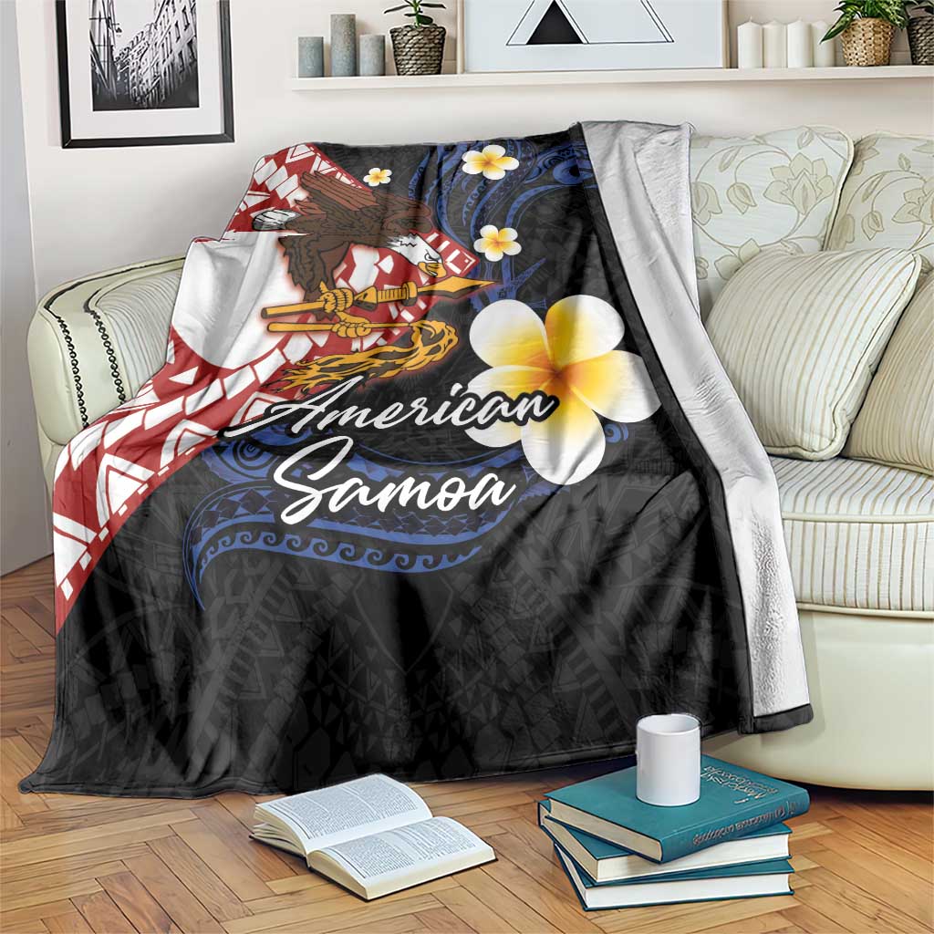 American Samoa Flag Day Blanket Polynesian Tatau Art and Plumeria LT03 Black - Polynesian Pride