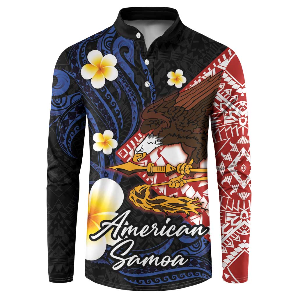 American Samoa Flag Day Button Sweatshirt Polynesian Tatau Art and Plumeria LT03 Black - Polynesian Pride