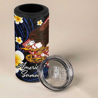 American Samoa Flag Day 4 in 1 Can Cooler Tumbler Polynesian Tatau Art and Plumeria