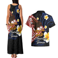 American Samoa Flag Day Couples Matching Tank Maxi Dress and Hawaiian Shirt Polynesian Tatau Art and Plumeria