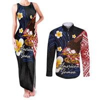 American Samoa Flag Day Couples Matching Tank Maxi Dress and Long Sleeve Button Shirt Polynesian Tatau Art and Plumeria