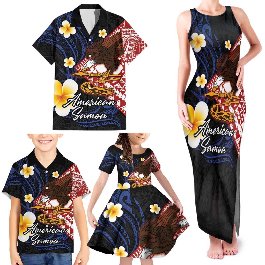 American Samoa Flag Day Family Matching Tank Maxi Dress and Hawaiian Shirt Polynesian Tatau Art and Plumeria