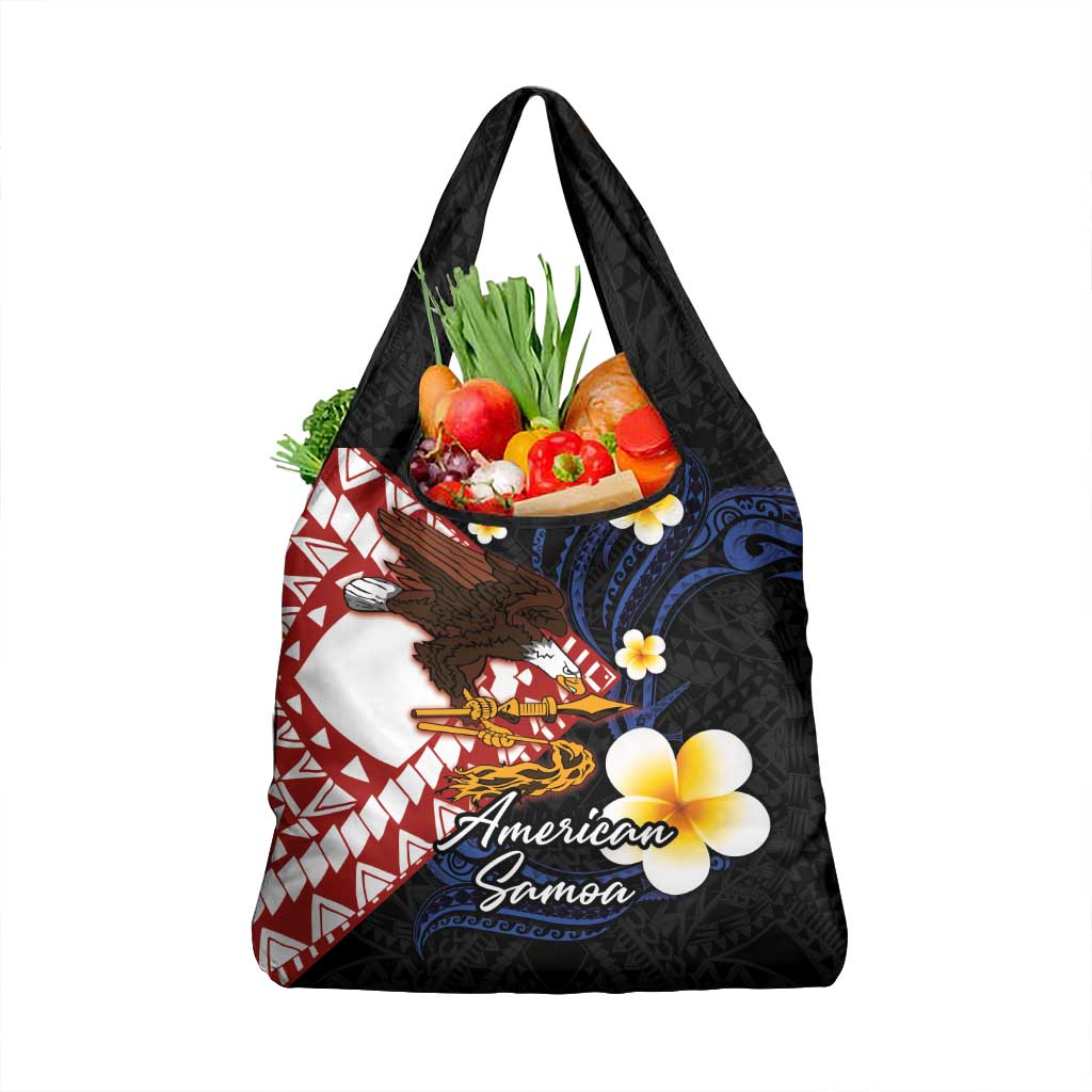 American Samoa Flag Day Grocery Bag Polynesian Tatau Art and Plumeria