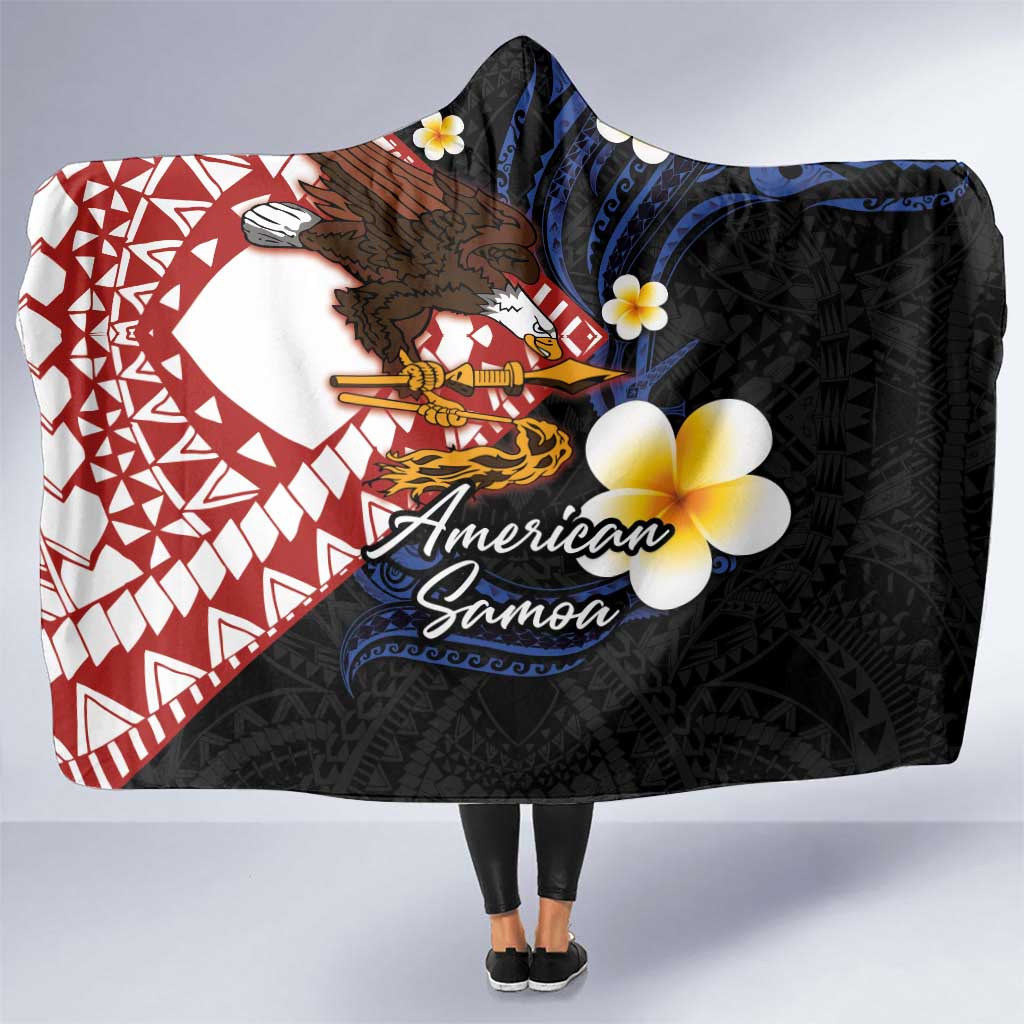 American Samoa Flag Day Hooded Blanket Polynesian Tatau Art and Plumeria LT03 One Size Black - Polynesian Pride