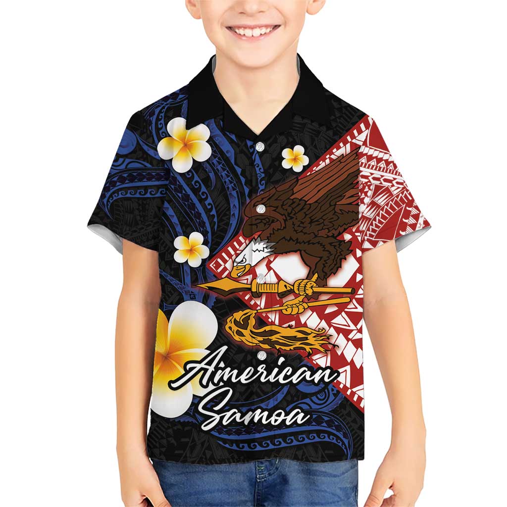 American Samoa Flag Day Kid Hawaiian Shirt Polynesian Tatau Art and Plumeria LT03 Kid Black - Polynesian Pride
