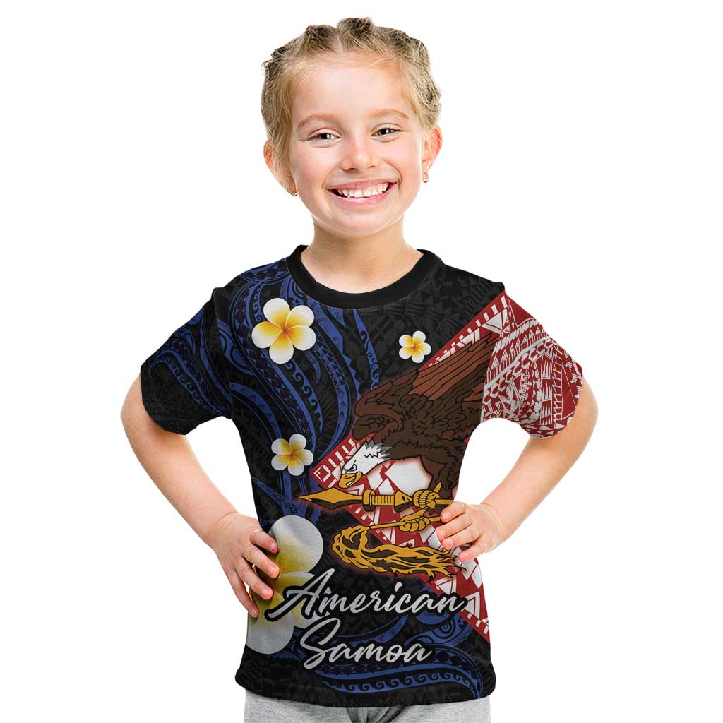 American Samoa Flag Day Kid T Shirt Polynesian Tatau Art and Plumeria LT03 Black - Polynesian Pride