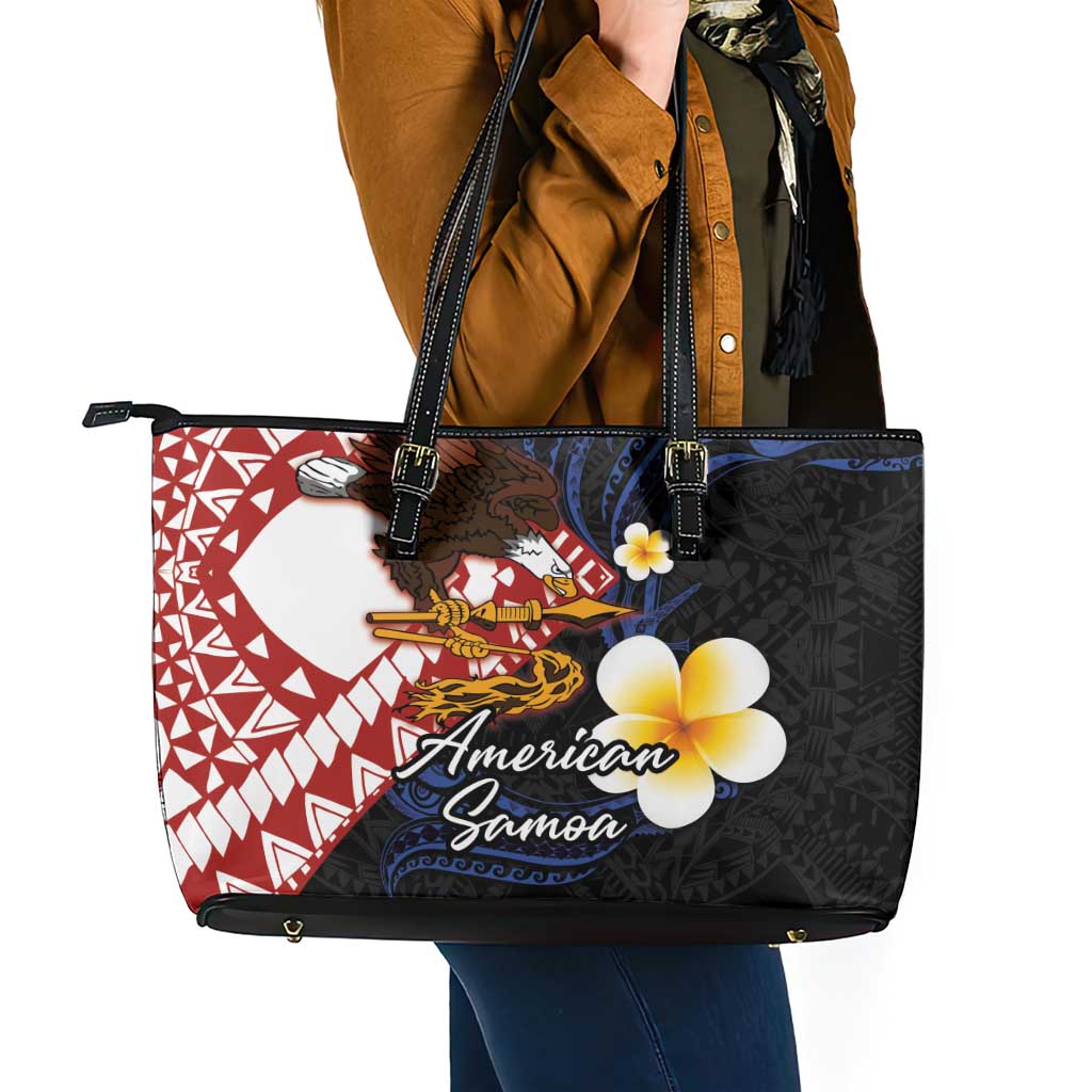 American Samoa Flag Day Leather Tote Bag Polynesian Tatau Art and Plumeria