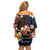 American Samoa Flag Day Off Shoulder Short Dress Polynesian Tatau Art and Plumeria