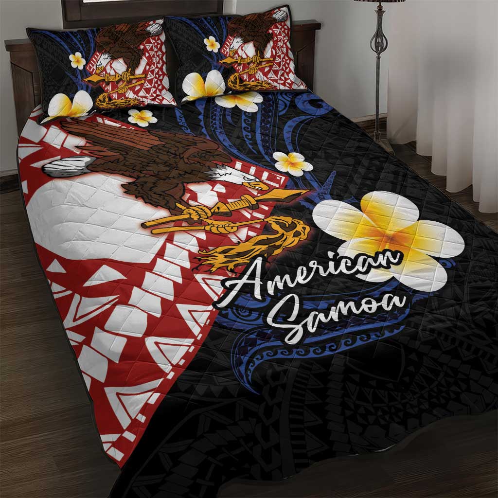 American Samoa Flag Day Quilt Bed Set Polynesian Tatau Art and Plumeria LT03 Black - Polynesian Pride