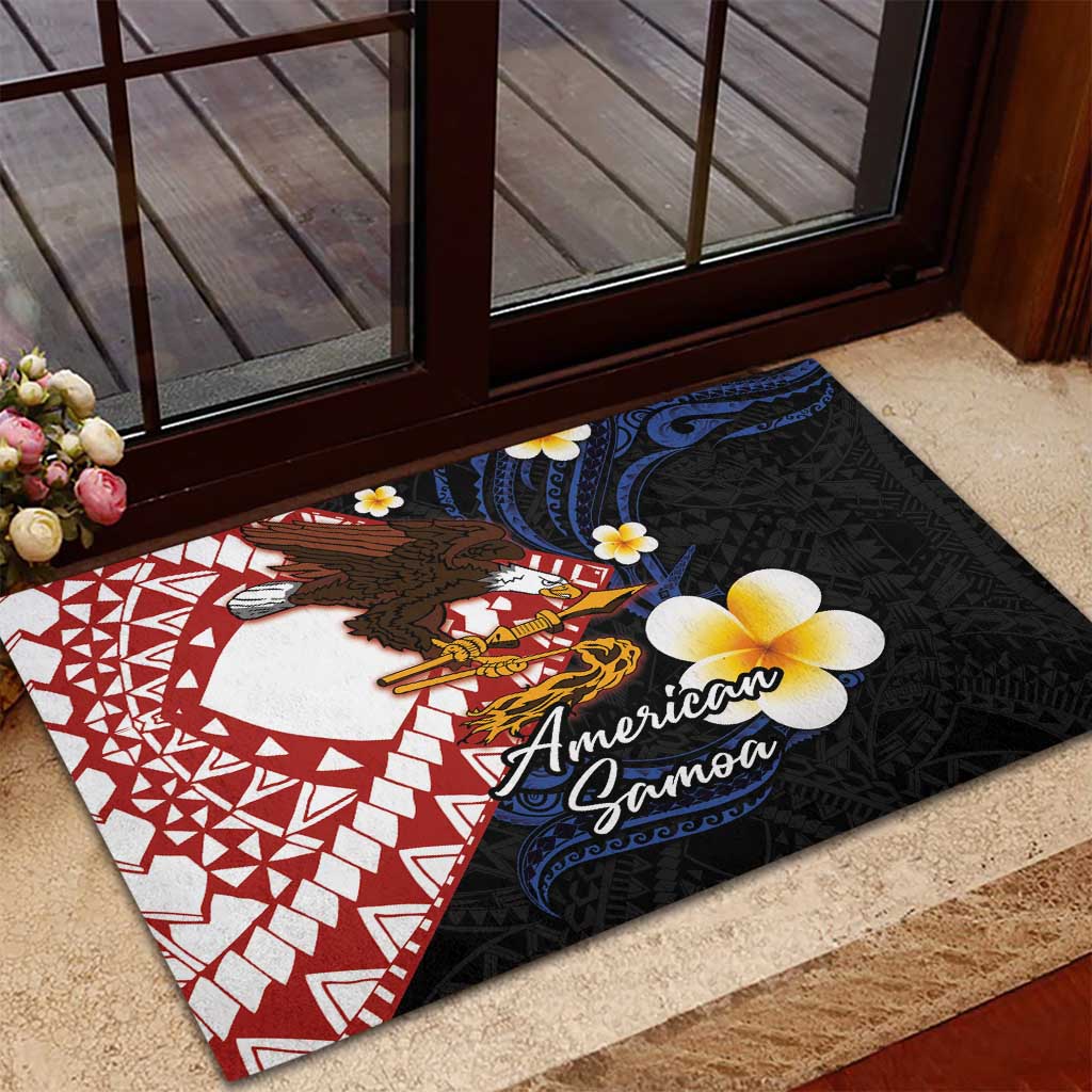 American Samoa Flag Day Rubber Doormat Polynesian Tatau Art and Plumeria