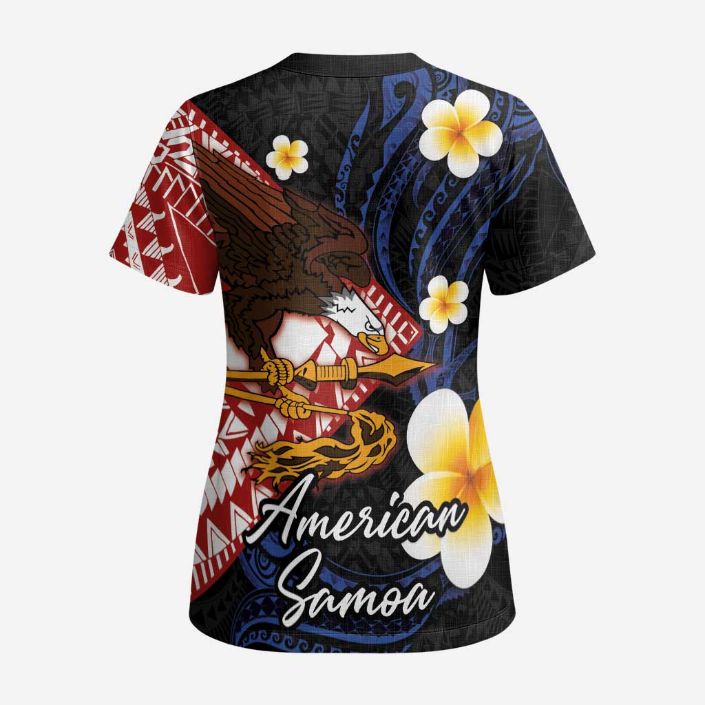 American Samoa Flag Day Scrub Top Polynesian Tatau Art and Plumeria - Polynesian Pride