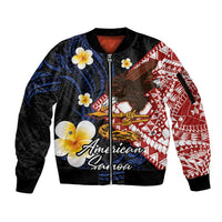 American Samoa Flag Day Sleeve Zip Bomber Jacket Polynesian Tatau Art and Plumeria LT03 Unisex Black - Polynesian Pride