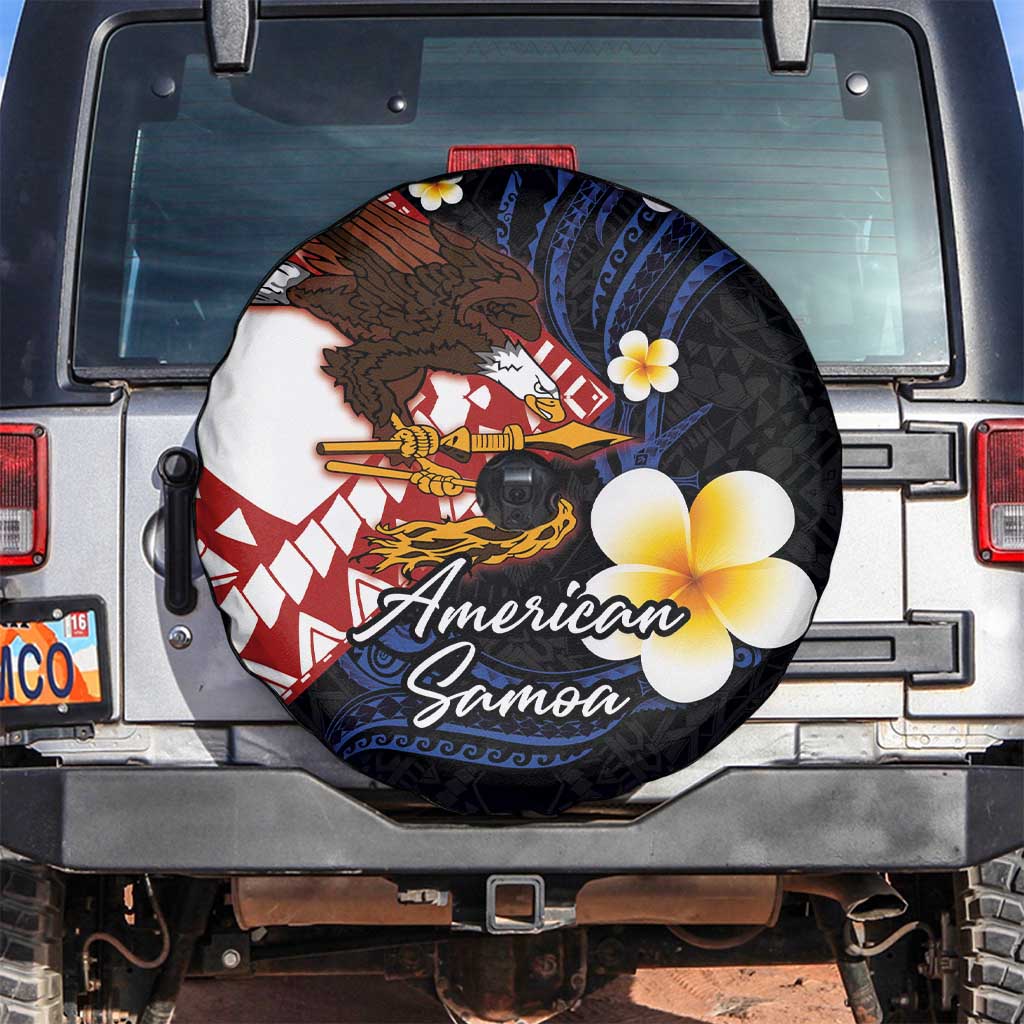 American Samoa Flag Day Spare Tire Cover Polynesian Tatau Art and Plumeria LT03 Black - Polynesian Pride