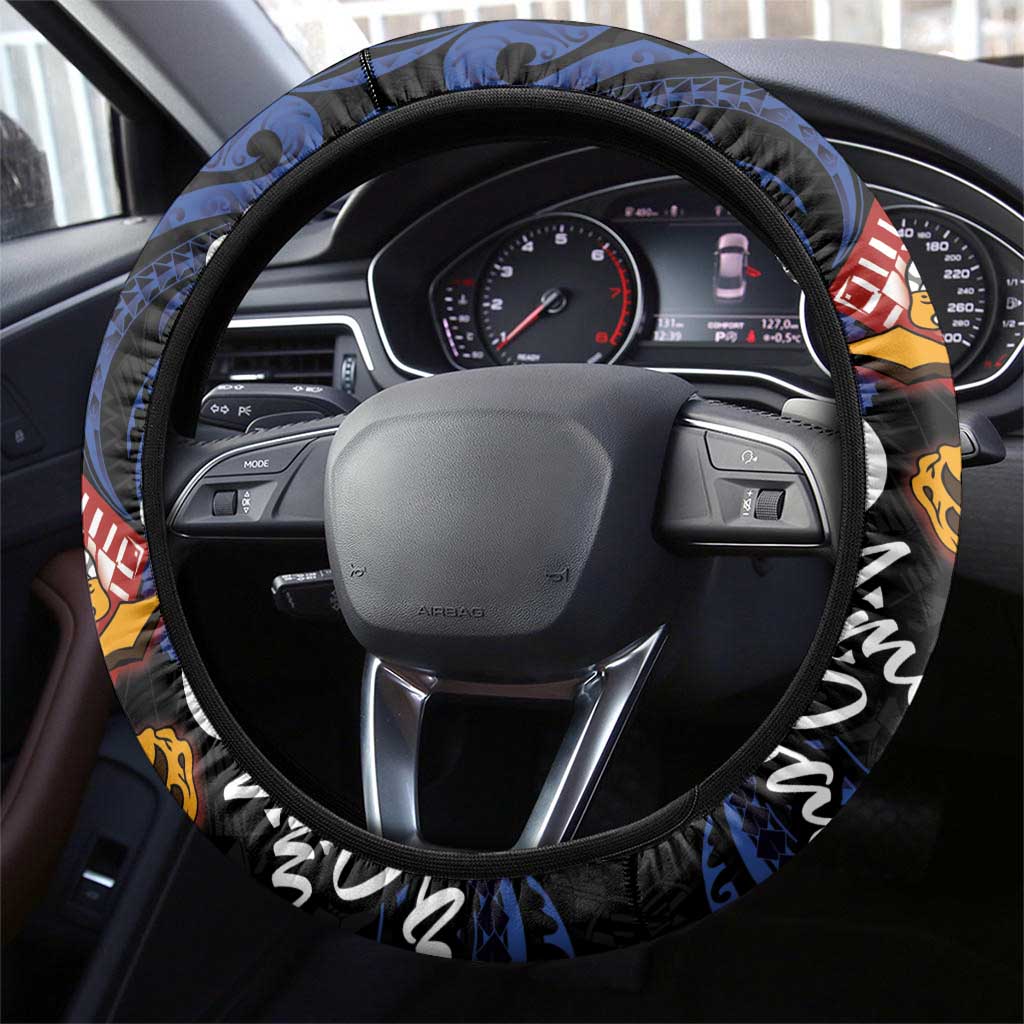 American Samoa Flag Day Steering Wheel Cover Polynesian Tatau Art and Plumeria LT03 - Polynesian Pride