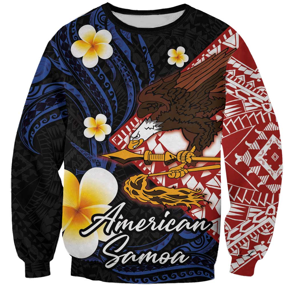 American Samoa Flag Day Sweatshirt Polynesian Tatau Art and Plumeria LT03 Unisex Black - Polynesian Pride